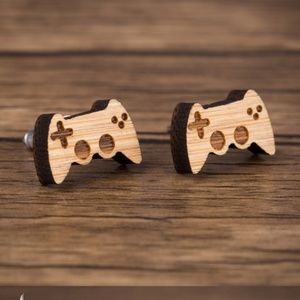 "1v1 Me" Gamer Handmade Vintage Wood Stud Earrings